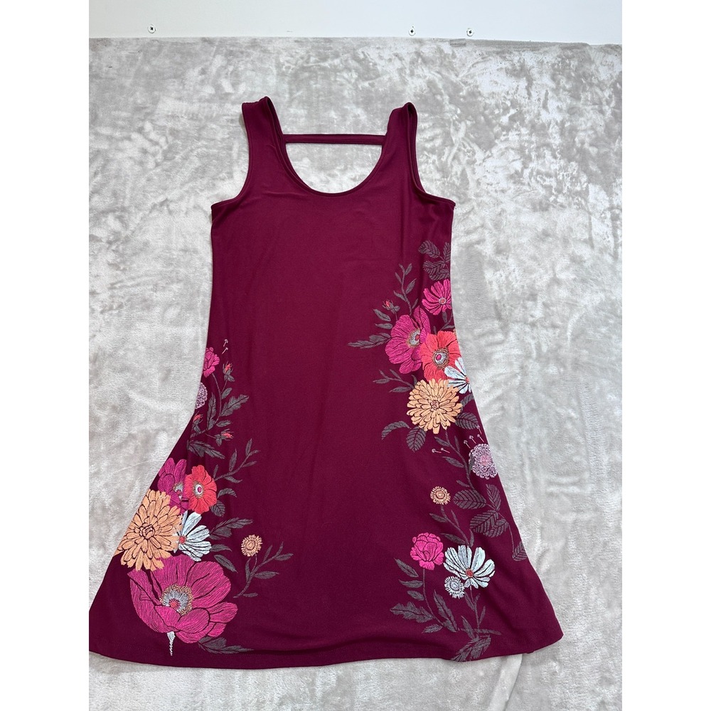 Mudd Dress Womens S Burgundy Pink Floral A Line Stretch Tank Scoop Back Summer